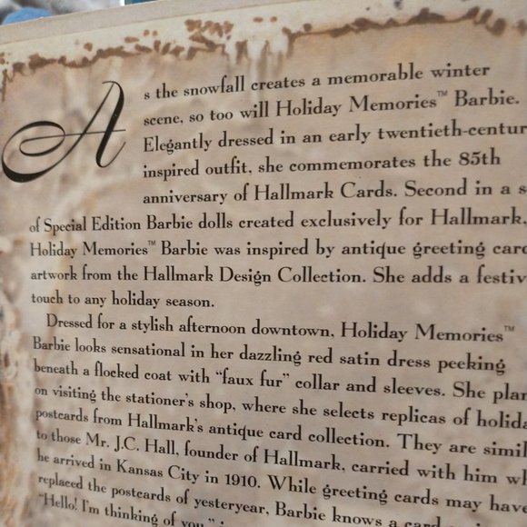 Special Edition Holiday Memories Barbie Doll 1995 - Picture 10 of 11